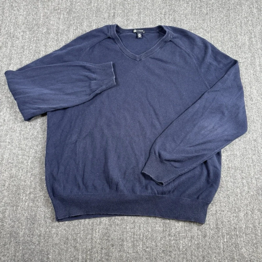 J.Crew Men's V-Neck Sweater Size M Navy Blue Cotton Cashmere Blend Knit